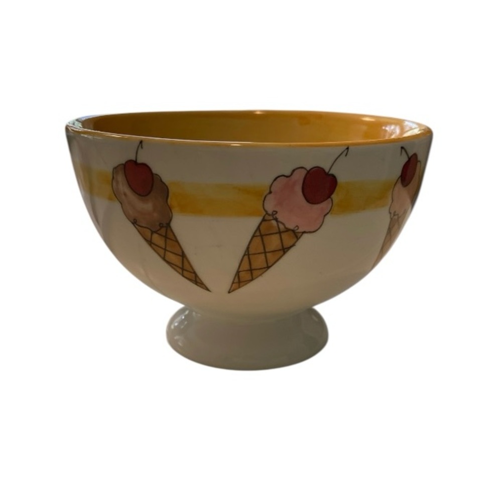Pottery Barn Ice Cream Cone Bowl - Yellow and Cream
